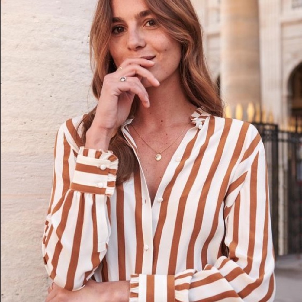 Sézane cuzco silk shirt blouse top 36 4 S cream brown sold out!!!